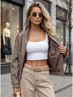 Krátká dámská bomberová bunda s vysokým stojáčkem v barvě taupe, FashionStreet TY5848