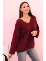 Svetr dámský z mohairu s volným střihem a výstřihem do V švestkový Svetr dámský z mohairu s volným střihem a výstřihem do V švestkový