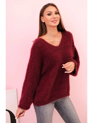 Svetr dámský z mohairu s volným střihem a výstřihem do V švestkový Svetr dámský z mohairu s volným střihem a výstřihem do V švestkový
