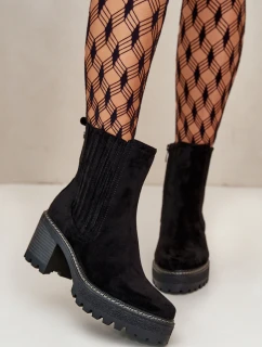 Dámské botky na podpatku z eko semiše zateplené černé Nevitas