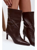 Dámské kotníkové boty na jehlovém podpatku z eko kůže Norell – čokoládové Dámské kotníkové boty na jehlovém podpatku z eko kůže Norell – čokoládové