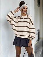 Dámská oversize mikina s pruhy, béžová, FashionStreet BY1566