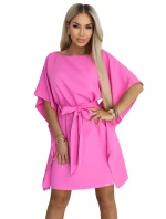 287-42 SOFIA Růžové motýlí šaty se zavazováním v pase - světle fuchsiová barva