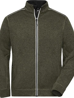 Daiber JN 898 Pánská pracovní pletená fleece bunda - Solid 02.0898 olive melange/black