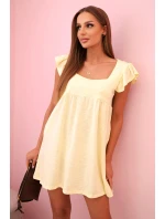 Dámská bavlněná šaty s volánovými rukávy a volným střihem žlutá