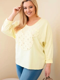 Dámská bavlněná blůza Plus Size s výstřihem do V žlutá