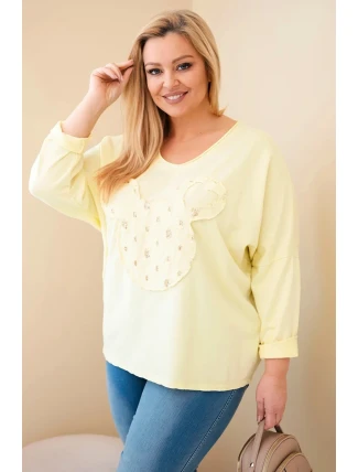Dámská bavlněná blůza Plus Size s výstřihem do V žlutá