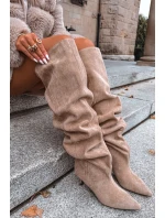 Náklopové dámské kozačky na podpatku béžové Ysolienne