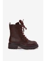 Oteplené dámské boty s ozdobným šněrováním čokoládové Elindra
