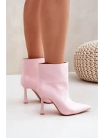 Lakované Kotníkové Boty Na Špičce Nazouvací Světle Růžové Seliri