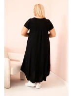 Dámské šaty plus size s krátkým rukávem a volánem z lehké viskózy černá