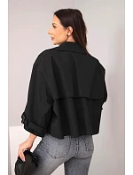 Dámská jarní bavlněná bunda zapínaná na knoflíky s límcem černá