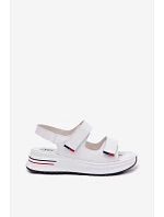 Kožené dámské sandály na platformě na suchý zip bílé Jemela