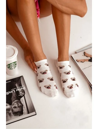Skarpetki Damskie Bawełniane W Mopsy Ecru