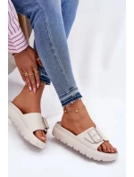 Dámské pěnové pantofle na platformě s přezkou – béžové