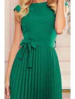 LILA - Plisované dámské šaty v lahvově zelené barvě s krátkými rukávy 311-3 LILA - Plisované dámské šaty v lahvově zelené barvě s krátkými rukávy 311-3