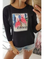 Halenka s 3D grafikou plameňáka černá Halenka s 3D grafikou plameňáka černá