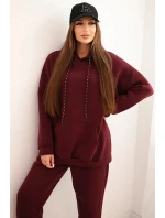 Dámská tepláková souprava zateplená z bavlny s kapucí bordová