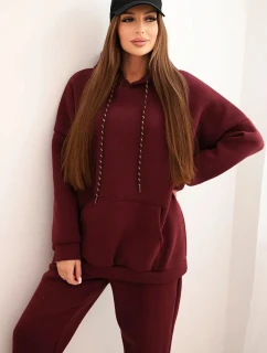 Dámská tepláková souprava zateplená z bavlny s kapucí bordová