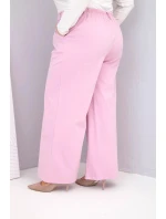 Dámské kalhoty Plus Size s širokou nohavicí a vysokým pasem tmavá pudrová růžová