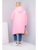 Dámská bunda Plus Size prošívaná s kapucí a sportovními manžetami cukrově růžová