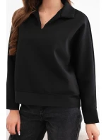 Dámská máslová mikina z viskózy s límečkem a výstřihem do V černá