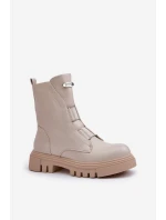 Zateplené boty worker pro ženy na zip z eko kůže světle béžové Mailyra