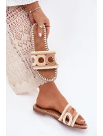 Háčkované dámské sandály na plochém podpatku béžové Nirina