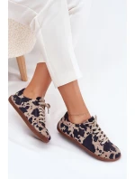 Dámské semišové barefoot tenisky s pruhy Zazoo N1120 Hnědo-Bežové