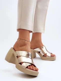 Zazoo Kožené pantofle na bloku, zlaté