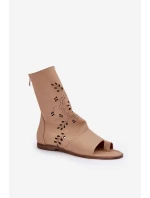 Zazoo 3437 Dámské Kožené Sandály S Kapsou Na Zipu Béžové