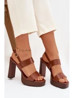 Dámské sandály na podpatku a platformě Eko kůže Camel Hanelia