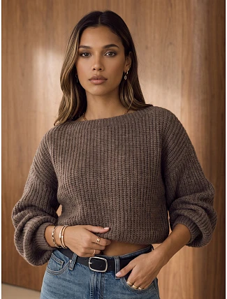 Dámský krátký svetr s nastavitelným pasem Fango FashionStreet MY2620 Dámský krátký svetr s nastavitelným pasem Fango FashionStreet MY2620