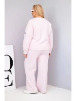 Komplet dámský Plus Size bavlněný s volnou mikinou a kalhotami s širokým nohavicí cukrová růžová