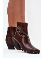 Dámské cowboy boty z eko kůže na sloupku hnědé Abrielle
