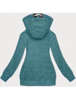 Dámská polarová (fleecová) mikina v tyrkysové melanžové barvě s kapucí (2312)