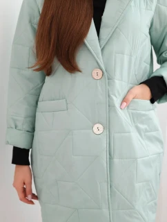 Dámská bunda Plus Size prošívaná s ozdobnými knoflíky a límcem tmavě mátová