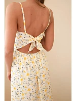 Dámské maxi šaty s květinovým vzorem na ramínkách se zavazováním na zádech žlutá