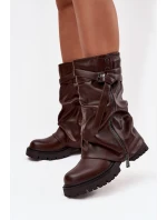 Dámské kozačky s vytočeným horním dílem do poloviny lýtka s páskem čokoládové Darisa