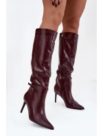 Dámské kozačky na jehlovém podpatku s páskem bordó Lisanne