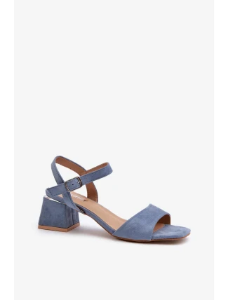 Dámské sandály na eko semišovém bloku, modrá Leisha