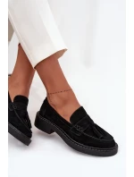 Semišové dámské mokasíny s třásněmi D&A – černé