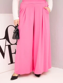 Dámské bavlněné kalhoty Plus Size s širokými nohavicemi a volným střihem světle růžové