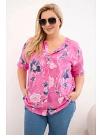 Dámská bavlněná halenka s květinovým vzorem plus size růžová