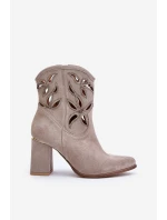 Semišové Prodyšné Botky Na Podpatku Kávové Lewski 3629