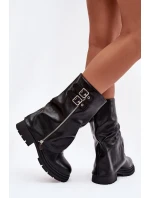 Dámské kotníkové boty s obráceným límcem zateplené s přezkami černé Salarie