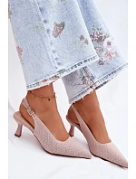 Materiálové sandály na podpatku Špinavě růžové Delessa