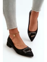 Lodičky na nízkém podpatku s ozdobou, Eco Suede S.Barski Černá Lodičky na nízkém podpatku s ozdobou, Eco Suede S.Barski Černá