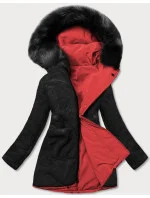 Červeno/černá teplá oboustranná dámská zimní bunda (w610)