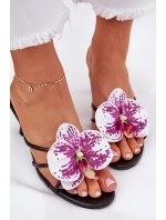 Dámské Pantofle Na Podpatku Se Umělou Květinou Černé Reyi